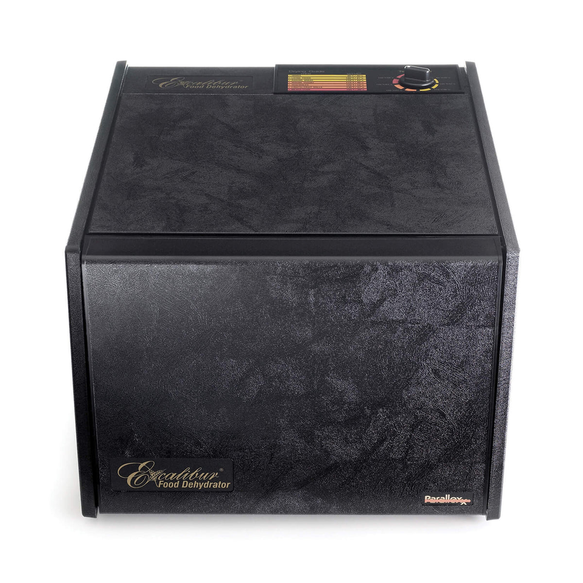 Excalibur 4900B 9 tray dehydrator front view with door closed.