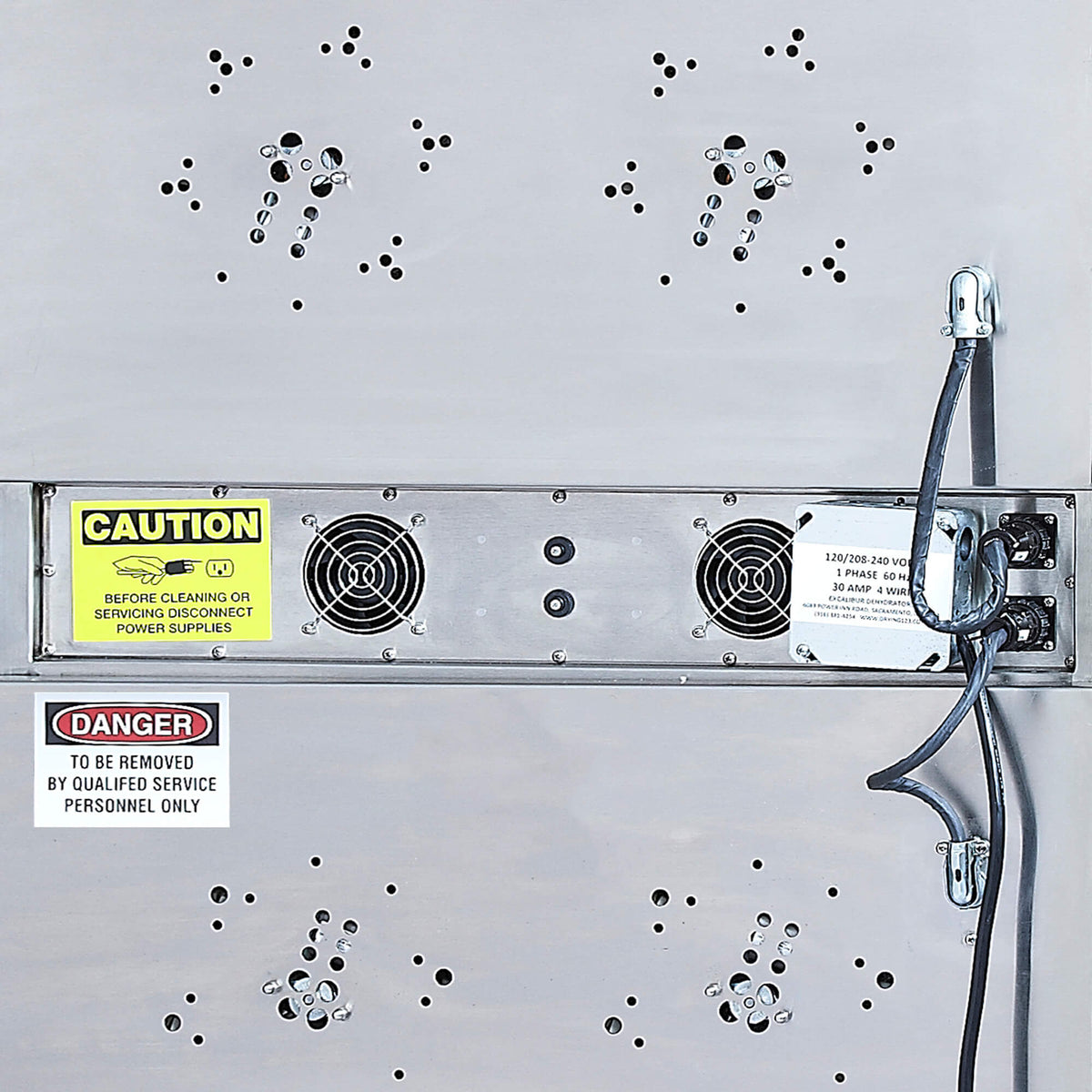 Excalibur COMM2 42 tray stainless steel commercial digital dehydrator rear electrics.