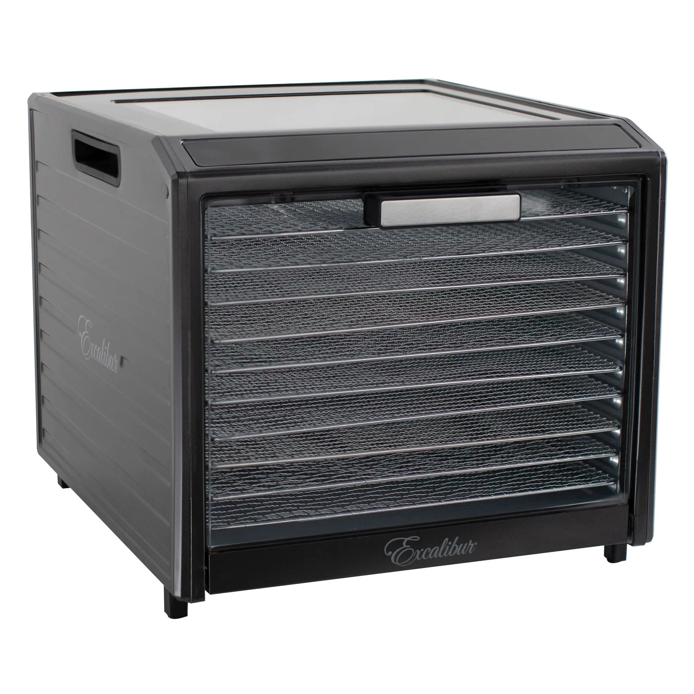 Excalibur 4526TB 5 tray dehydrator with door propped to the side.