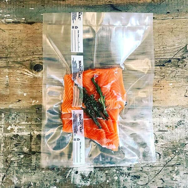 Salmon vacuum packed into a Magic Vac bag.