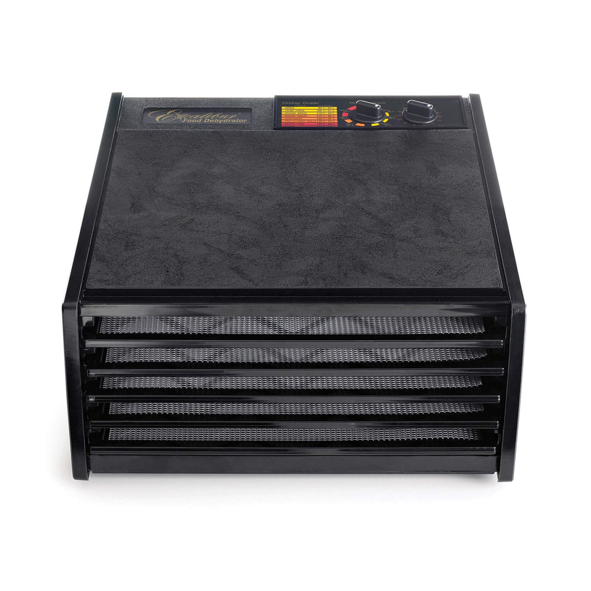 Excalibur 4526TCDB 5 tray dehydrator front view with trays in.