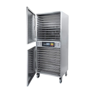 Excalibur COMM2 42 tray stainless steel commercial digital dehydrator with doors open.